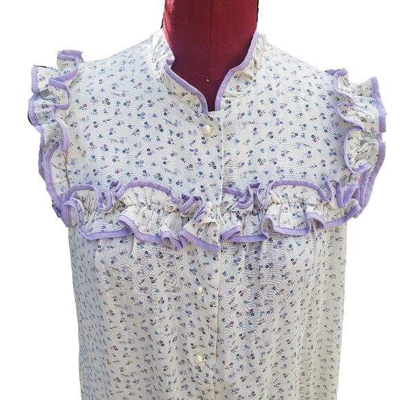 Liberty House of Hawaii Nightgown Mini Floral Sleeveless Ruffles Button Front M - Picture 2 of 8